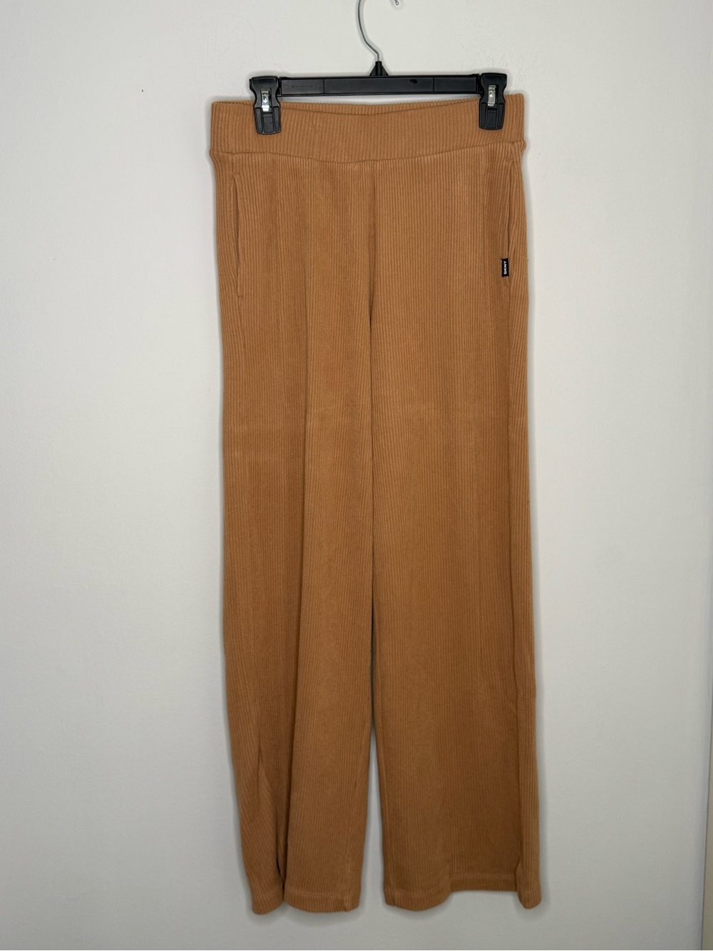 DKNY Sport Womens Camel Tan Rib Knit Wide Leg Pull-on Pants Small Loungewear